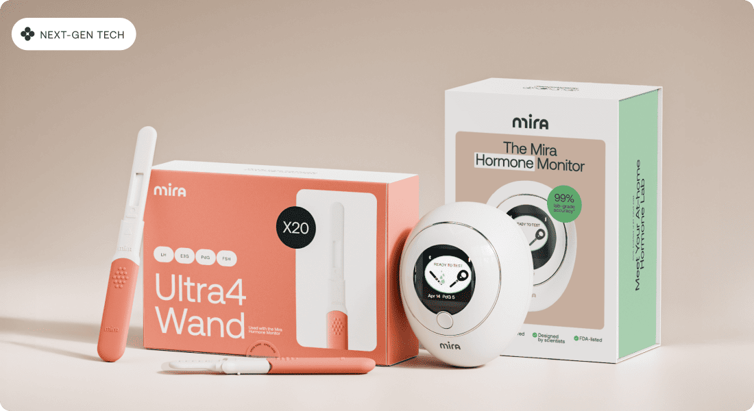 Mira Fertility Hormone Monitor and Ultra4 Wand kit with 20 test wands for tracking LH, E3G, PdG, and FSH at home