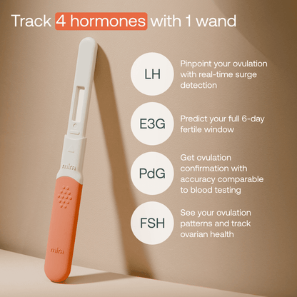Mira Fertility wand device tracking 4 hormones: LH, E3G, PdG, FSH for ovulation tracking and fertile window prediction