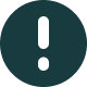 Dark teal circular warning or alert icon with exclamation mark