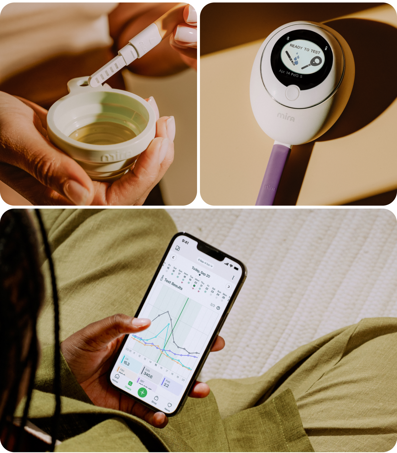 <ol><li>Pee and dip the wand</li><li>Test with Mira Monitor</li><li>See personalized hormone results in real-time in free Mira App.</li></ol>