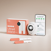 Mira Ultra4 hormone monitoring kit with wand device, test strips, smartphone showing menopause stage tracker, and instruction
